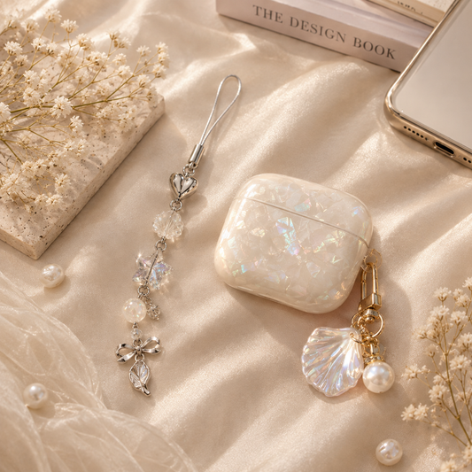 Aesthetic AirPods Case with Crystal Mobile Charm | Cute Protective Earbuds Case