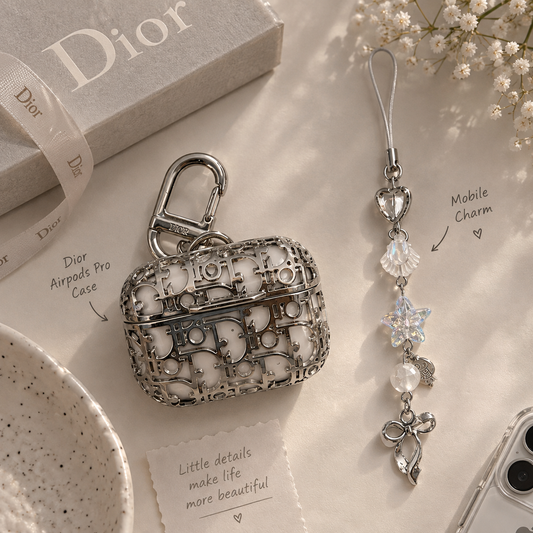 Aesthetic AirPods Case with Crystal Mobile Charm | Cute Protective Earbuds Case